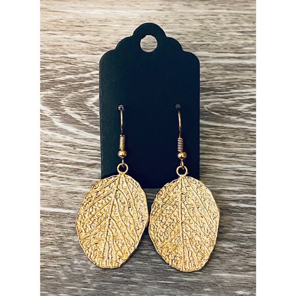 Golden Leaf Drop Earrings - Picture 1 of 1